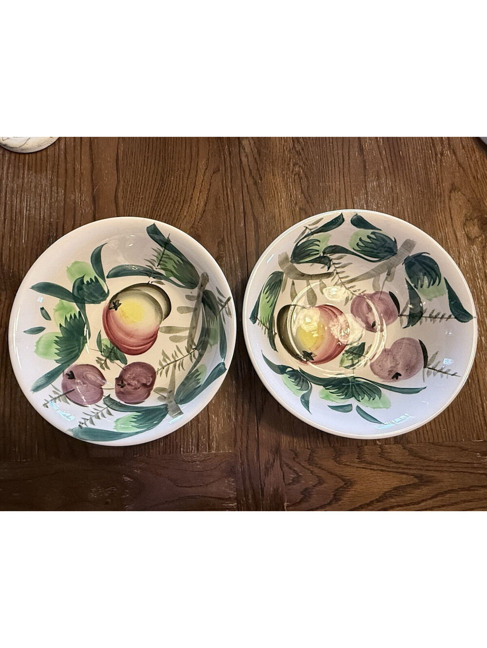 Ironstone Set of 2 Hand Painted Fruit Ceramic Bowls Round Glossy White MPN 135